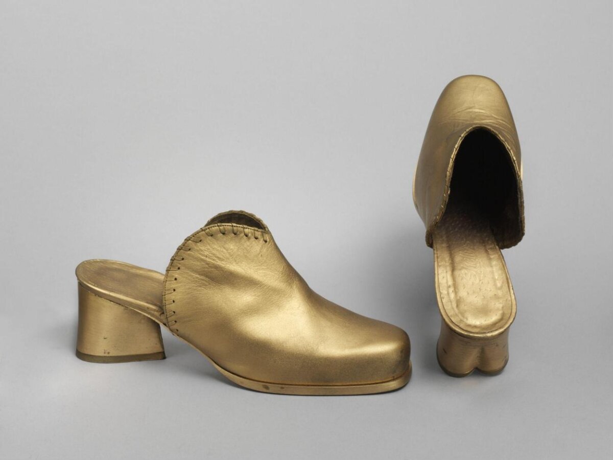 Pair of Gold Block Heel Mules