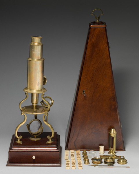 Antique Brass Microscope with Accessories