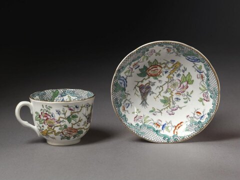 Painted Floral Bird Teacup and Saucer