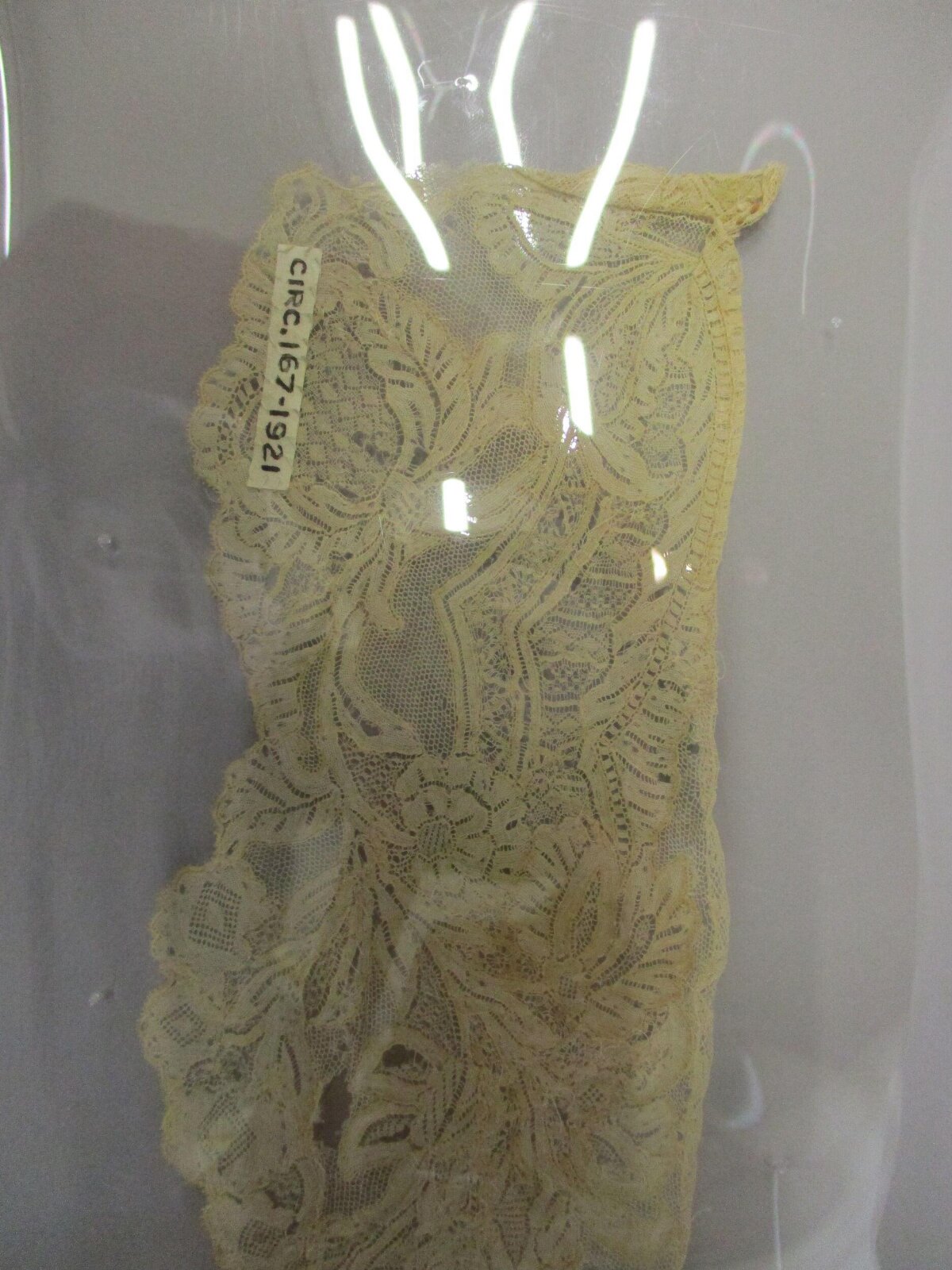 Labeled Antique Yellow Lace Fragment