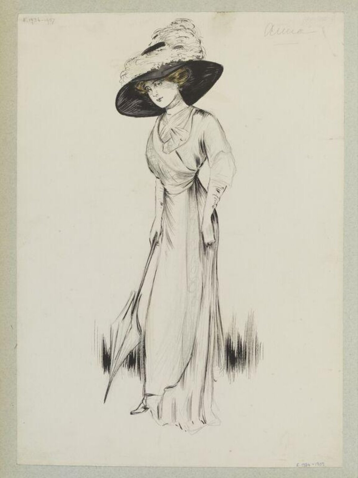 Ink Sketch of a Lady in Vintage Fashion