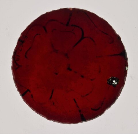Red Glass Roundel with Rose Motif