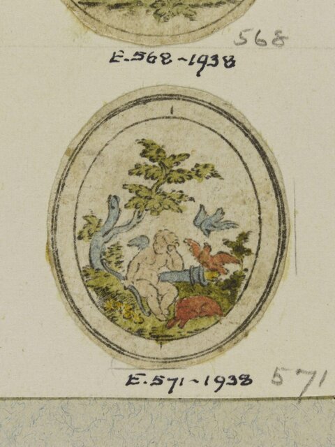 Circular Hand Colored Cupid Miniature