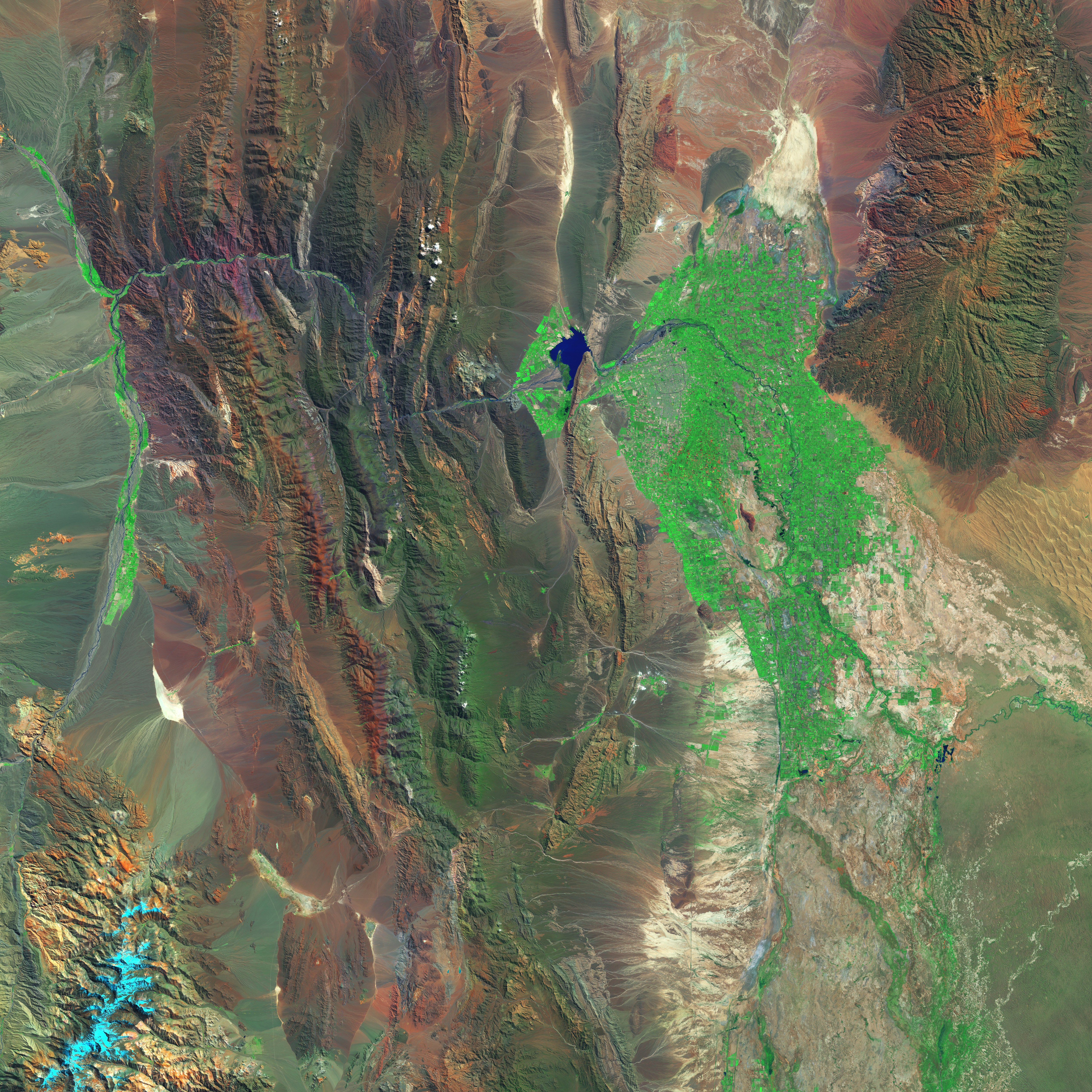 Satellite View of Arid Agricultural Basin