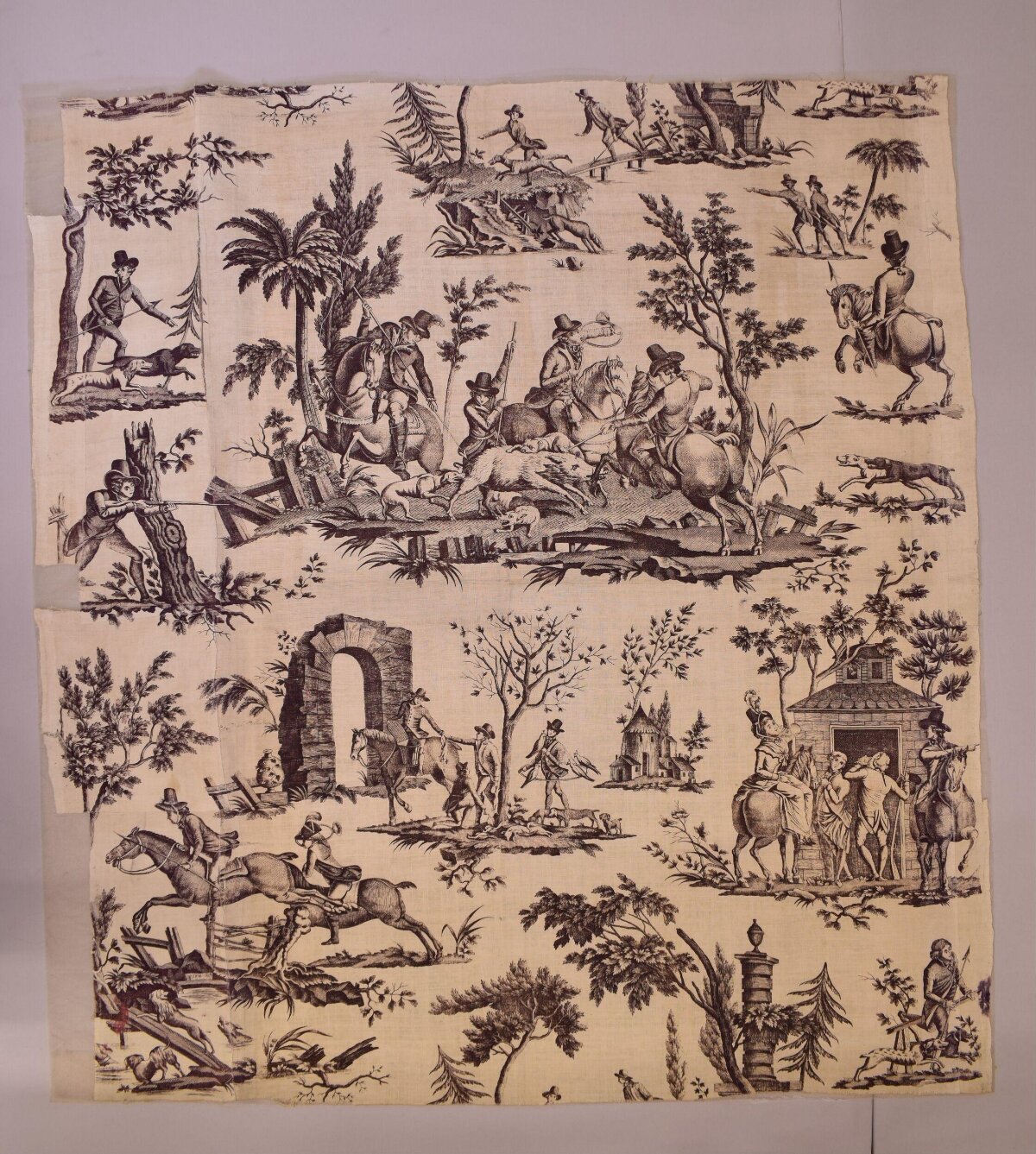 Hunting Scene Printed Linen Fabric