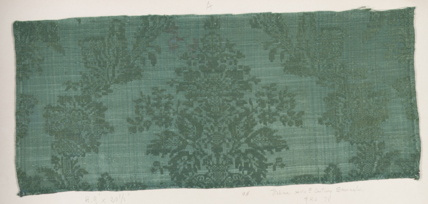 17th Century Italian Green Damask Fragment