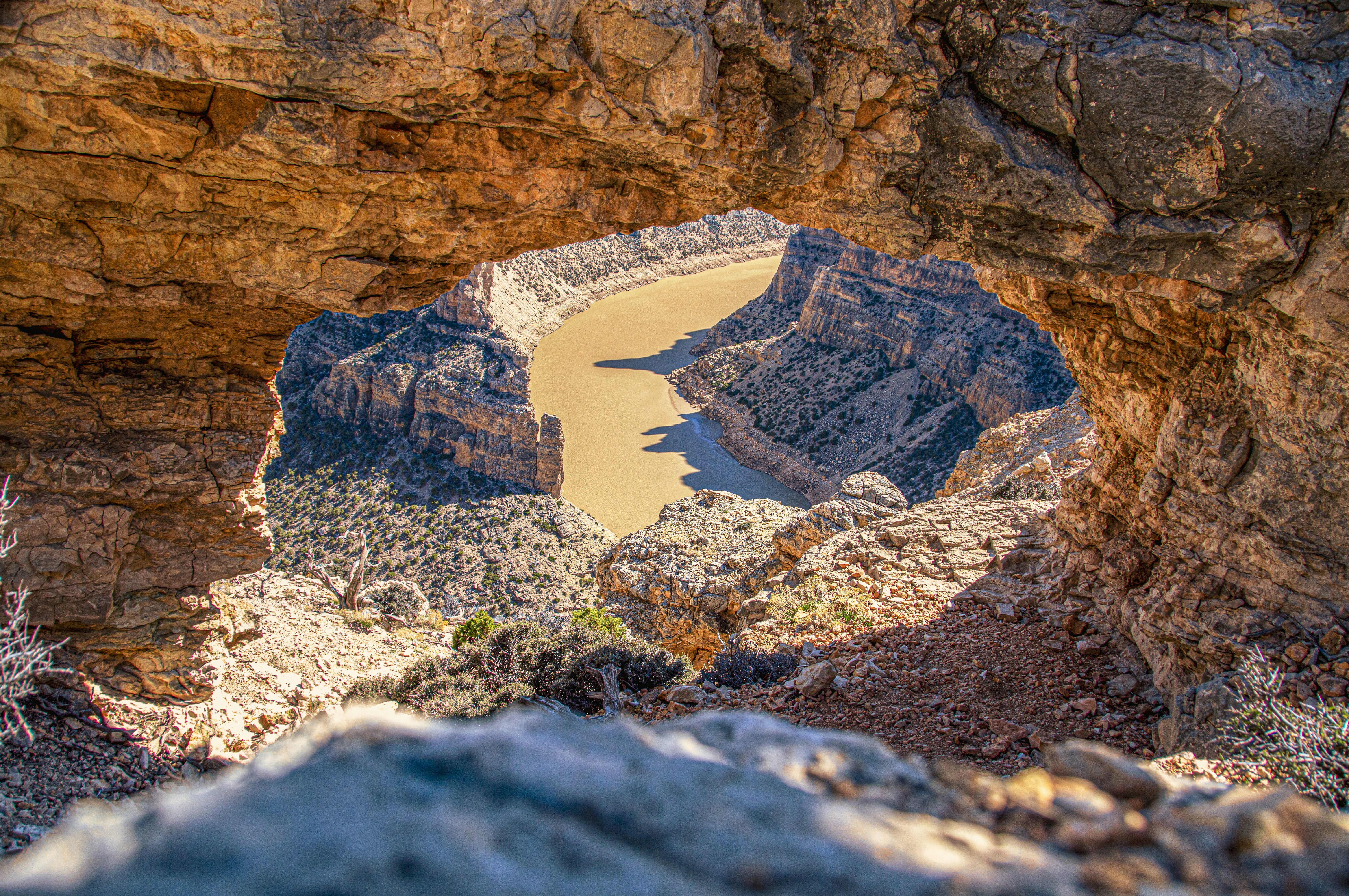 Canyon River View Through Natural Arch