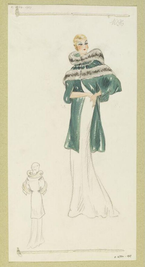 Vintage Cape Evening Gown Fashion Sketch