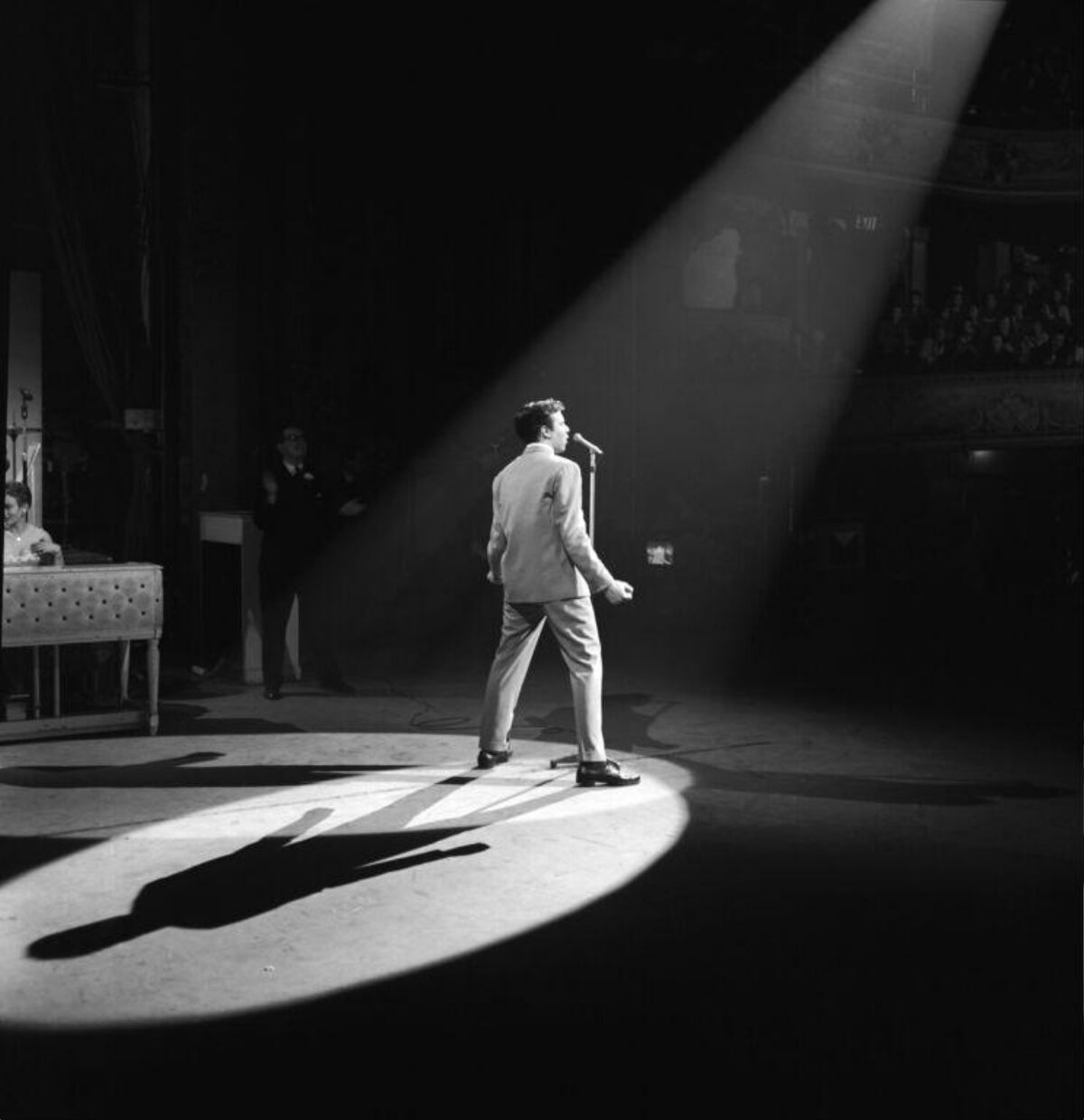 Singer Performing Under Stage Spotlight