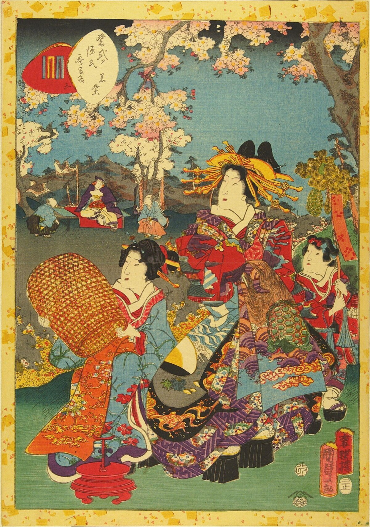 Japanese Ukiyo-e Cherry Blossom Gathering