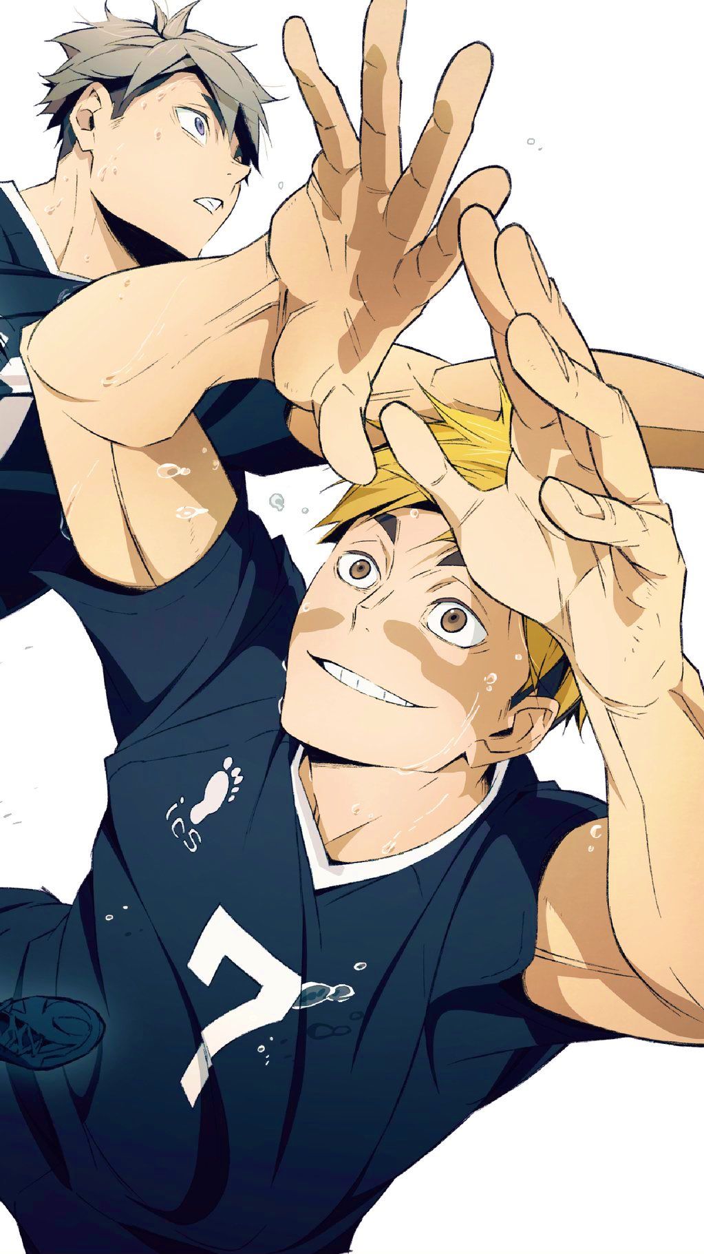 Two Haikyuu Volleyball Players Blocking