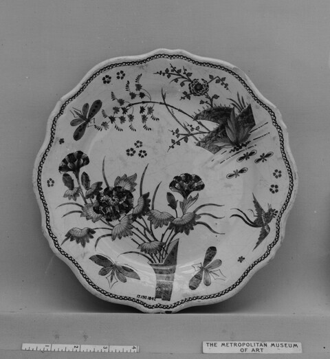 Floral and Insect Painted Ceramic Plate