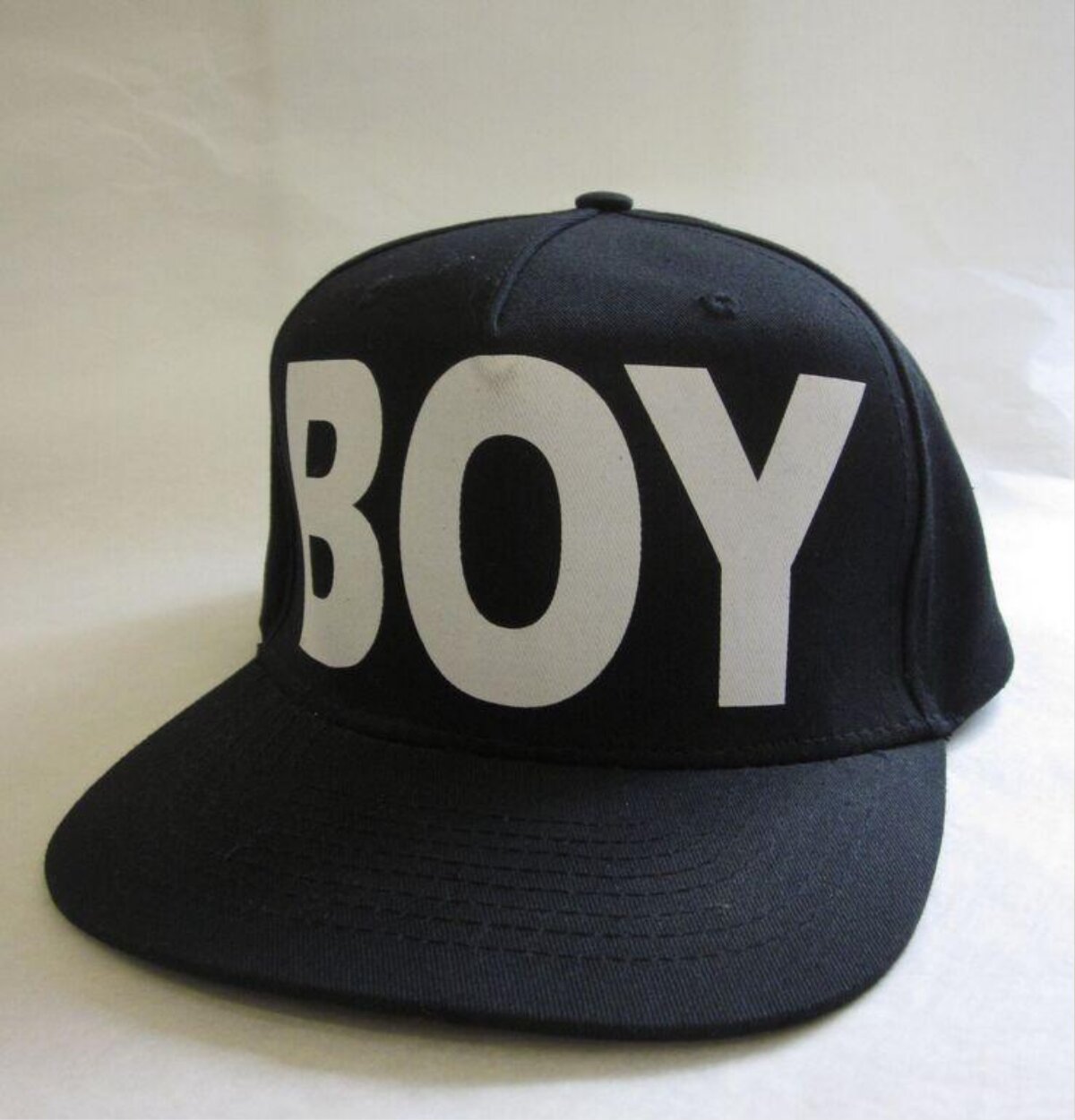 Black BOY Print Flat Brim Cap