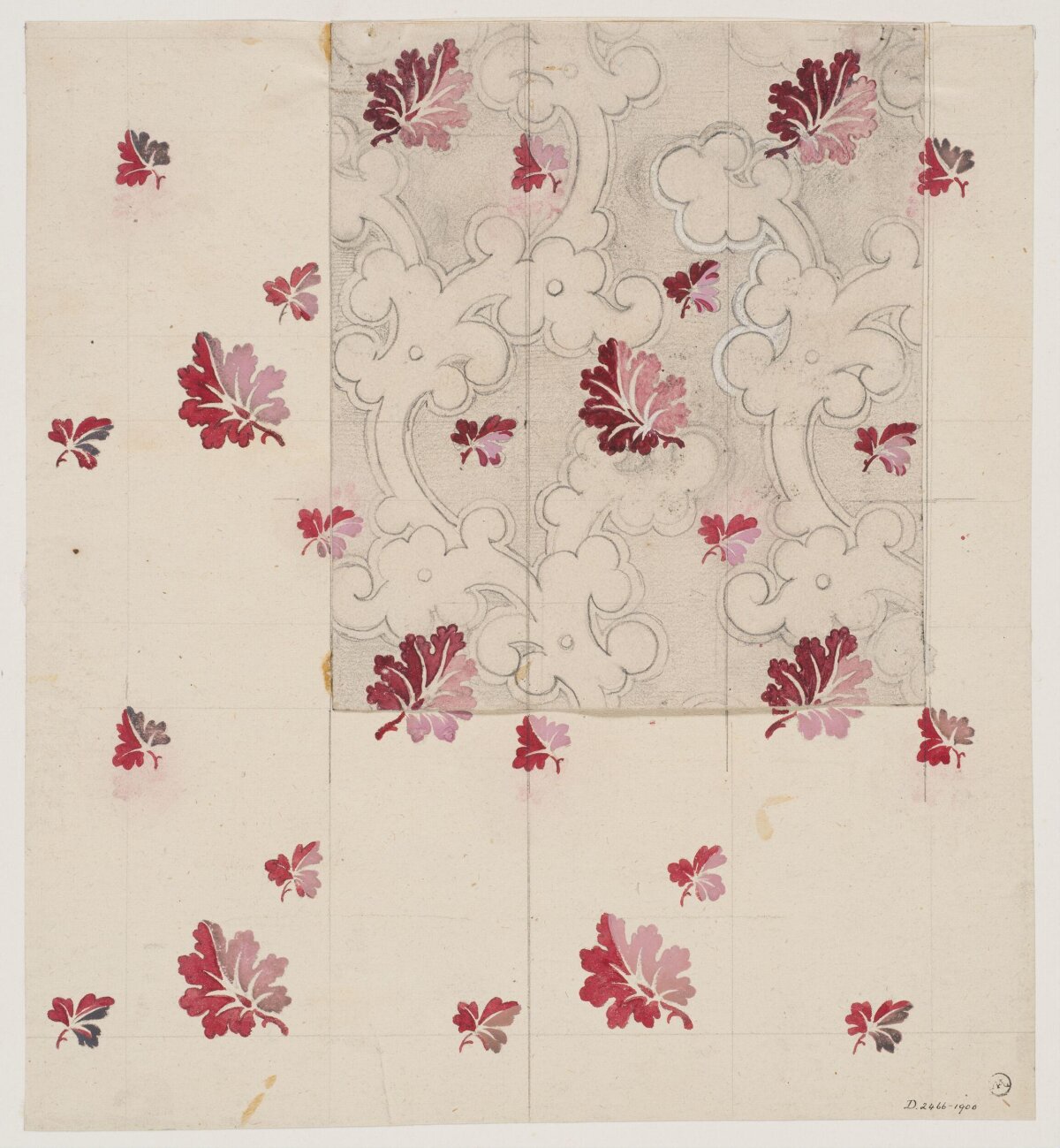 Leaf and Scroll Textile Design Sketch