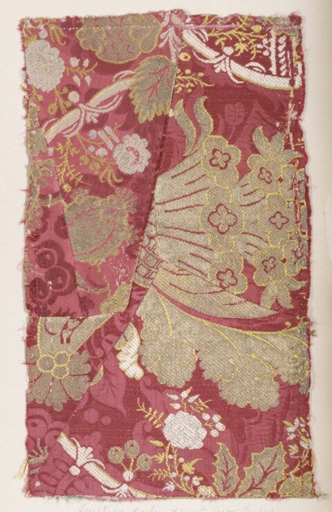 Antique Red Floral Woven Fabric Fragment
