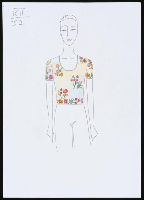 Hand-drawn Floral Crop Top Fashion Sketch