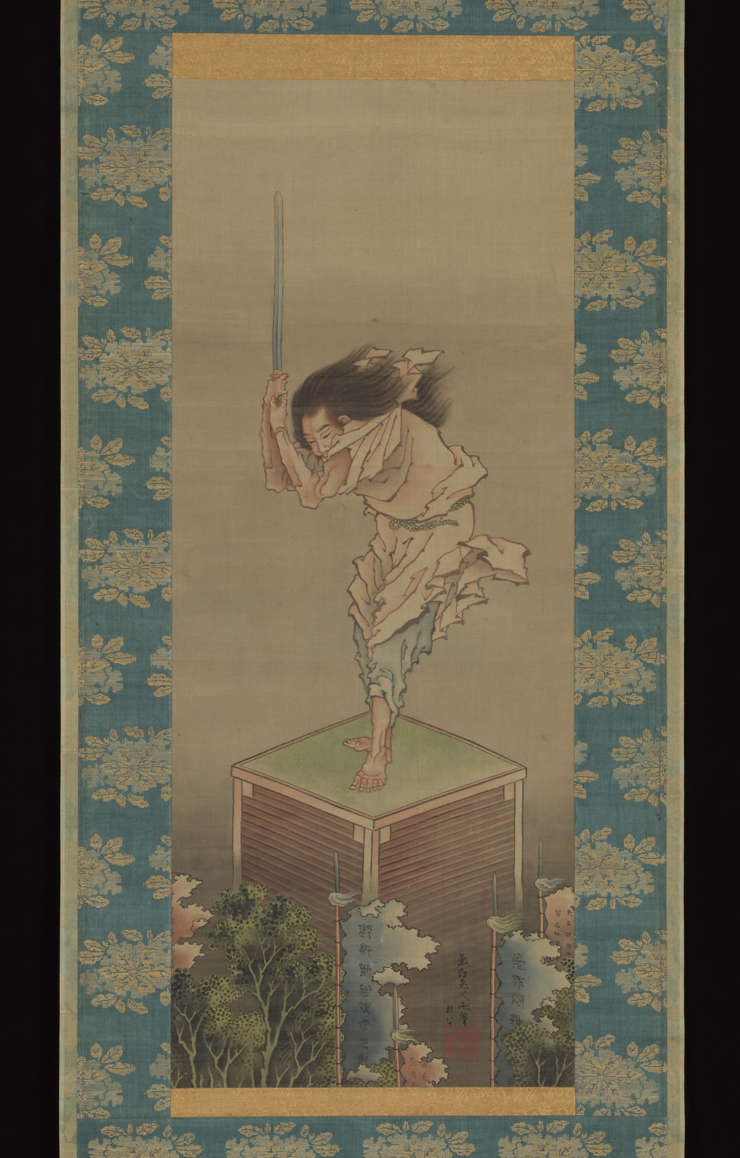 Japanese Hanging Scroll of Swordsman
