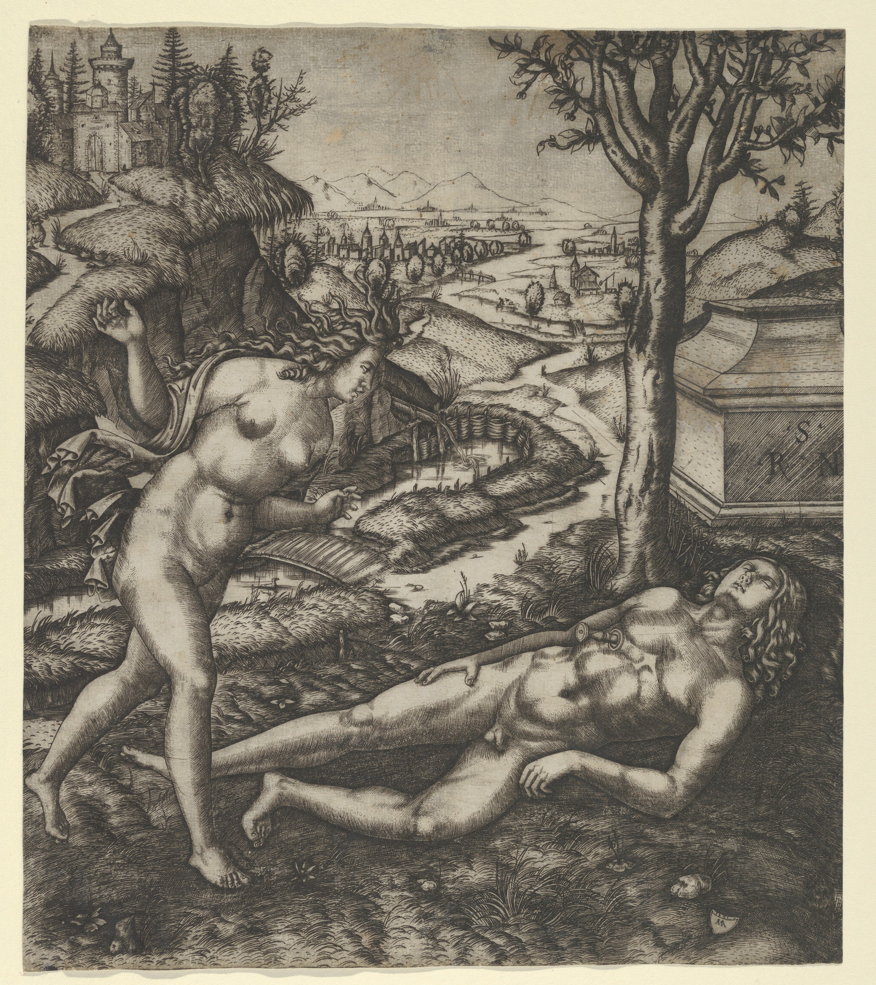 Engraving of Venus and Adonis