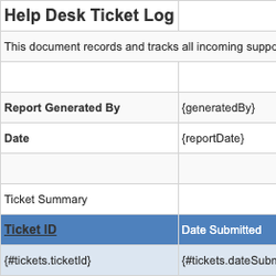 Help Desk Ticket Log