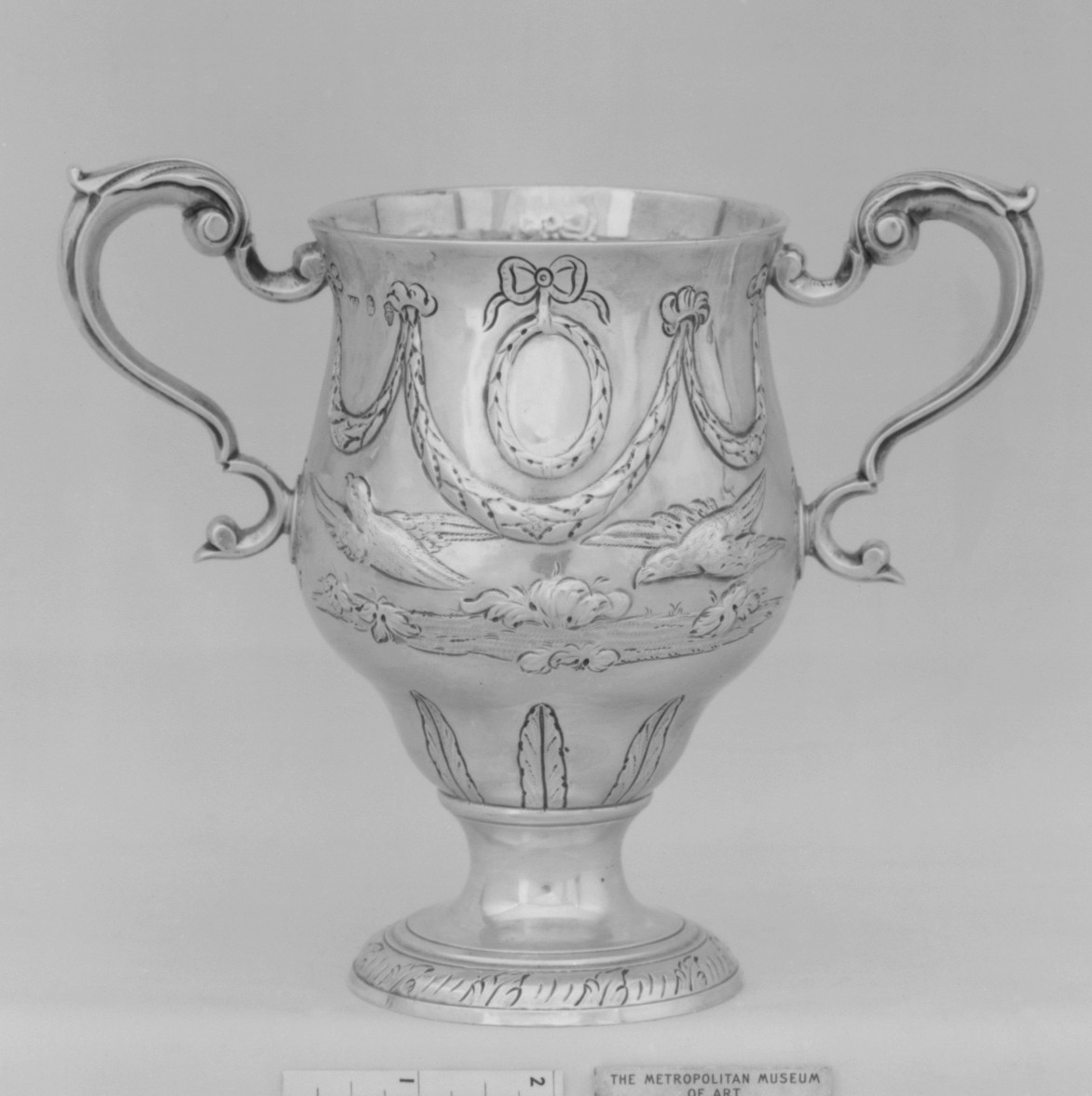 Engraved Silver Double-Handled Cup