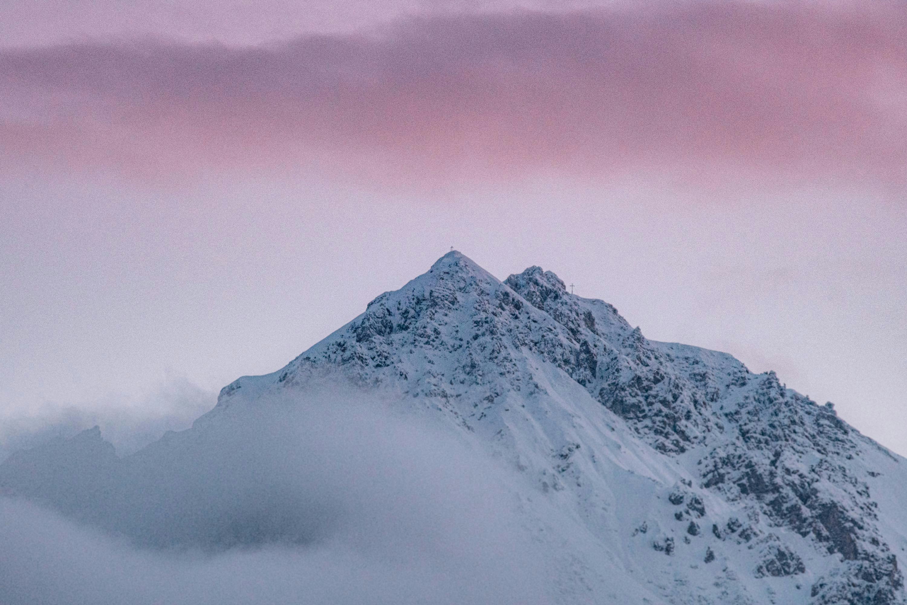 Snow Capped Mountain at Pink Dusk