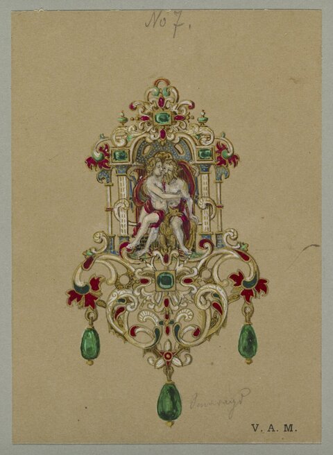 Emerald Encrusted Pendant Design Drawing
