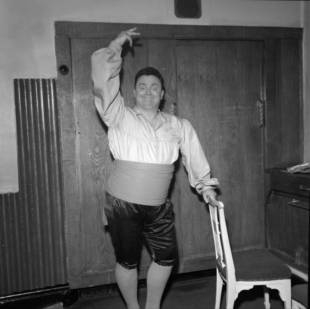 Actor in Theatrical Costume Posing Backstage