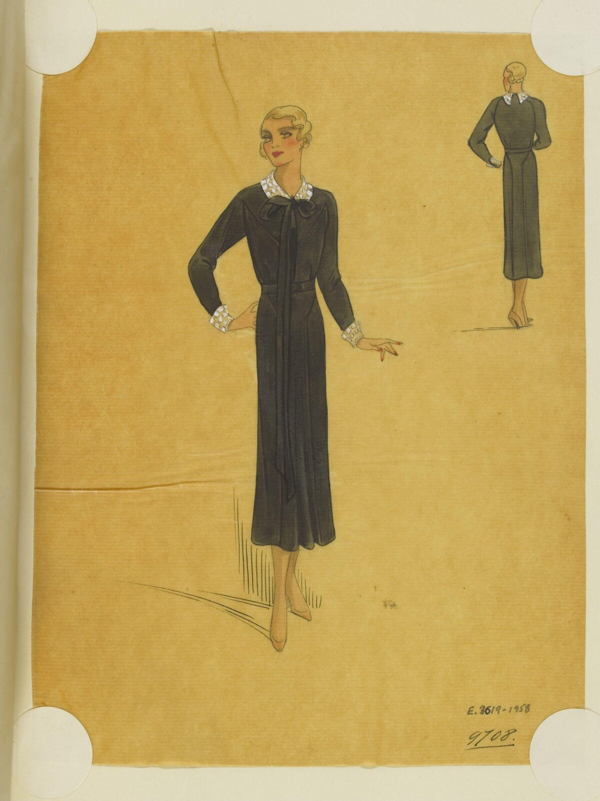Vintage Black Dress Fashion Sketch
