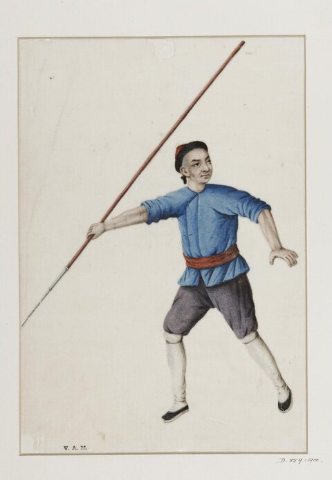 Chinese Martial Artist Practicing Spear