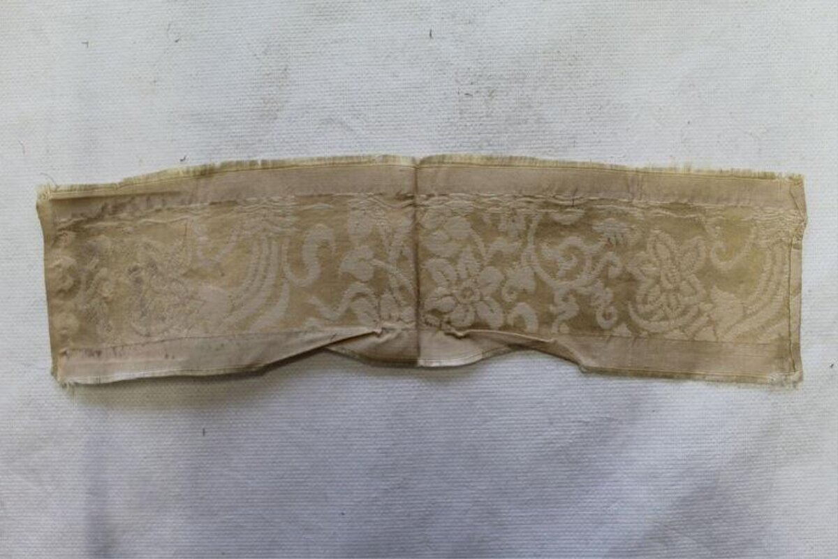 Antique Woven Floral Fabric Fragment