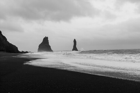 Black Sand Beach Sea Stacks