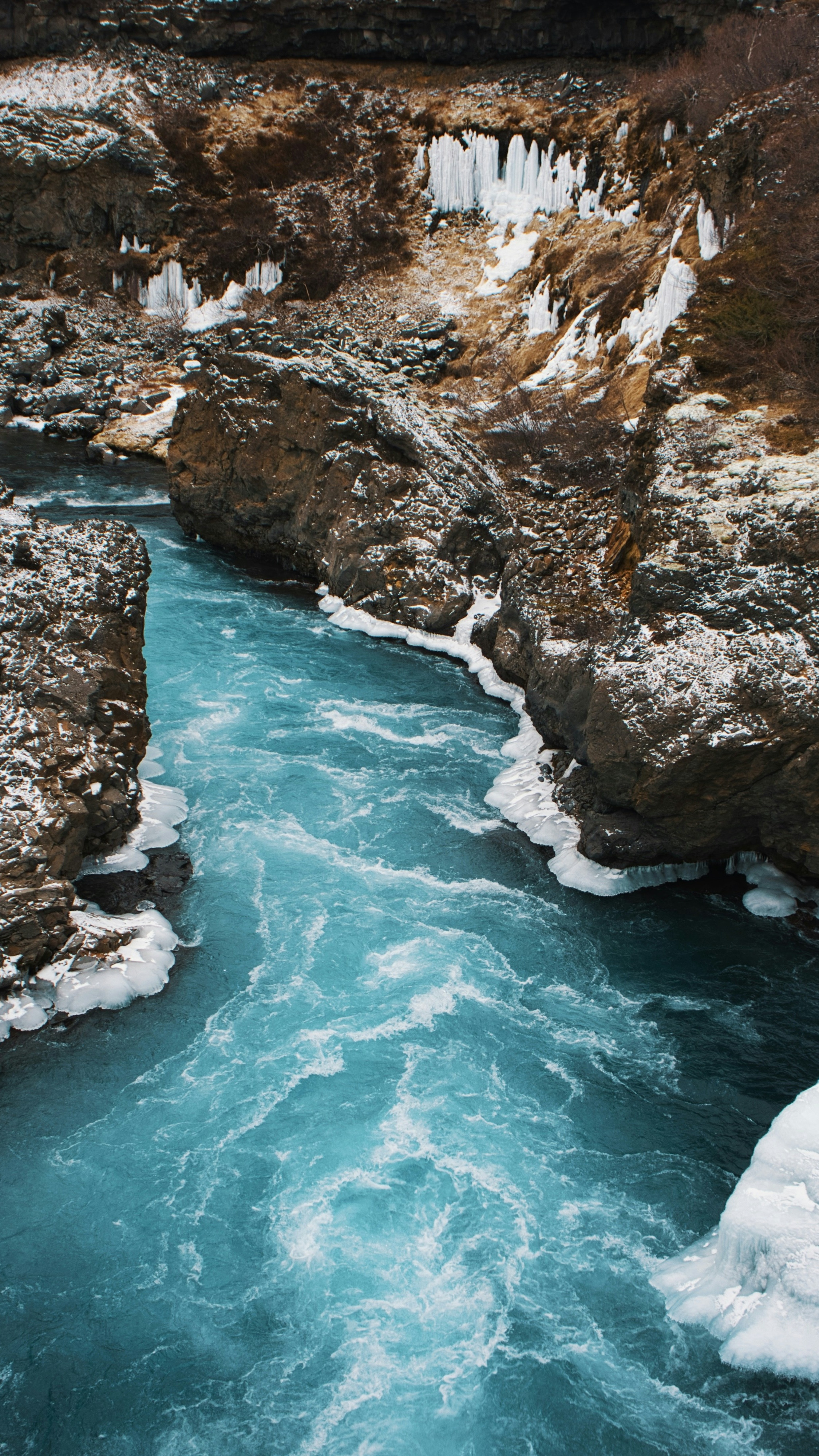 Turquoise Winter River in Rocky Canyon