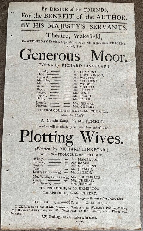 1793 Wakefield Theatre Playbill