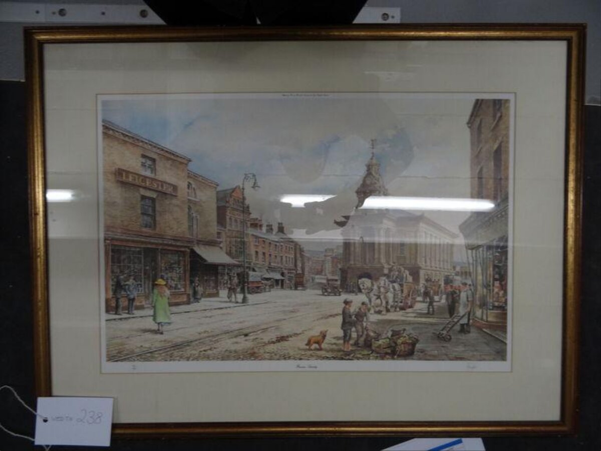 Framed Vintage Town Street Painting