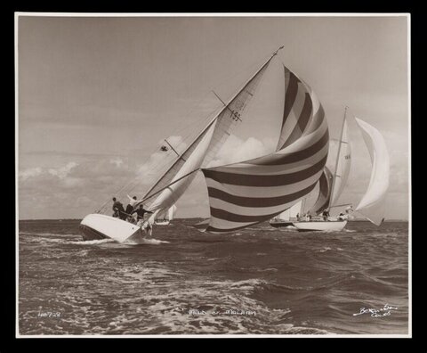 Vintage Sailboat Racing on Open Sea