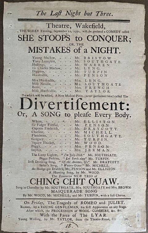 1791 Wakefield Theatre Playbill