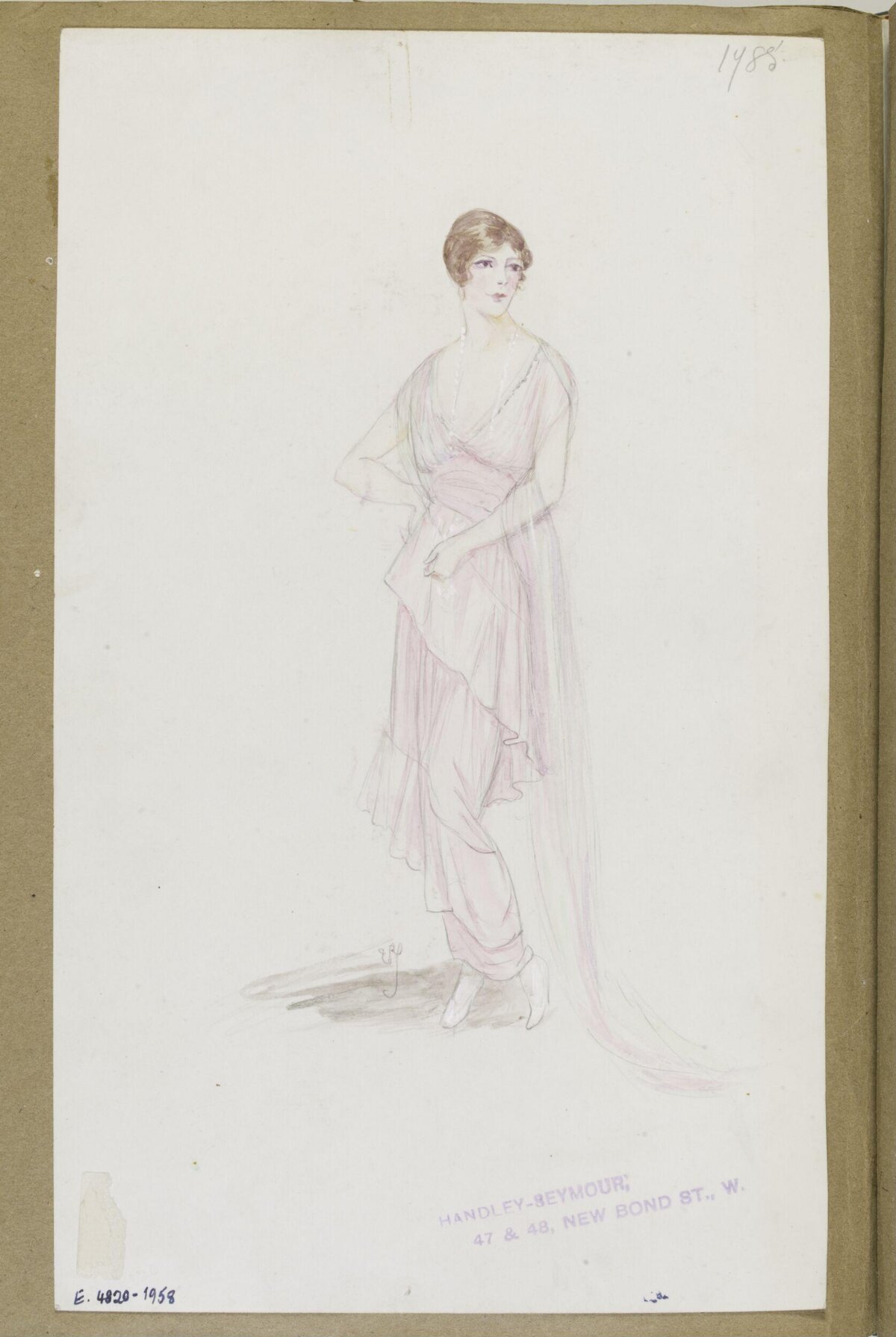 1920s Pink Evening Gown Fashion Sketch