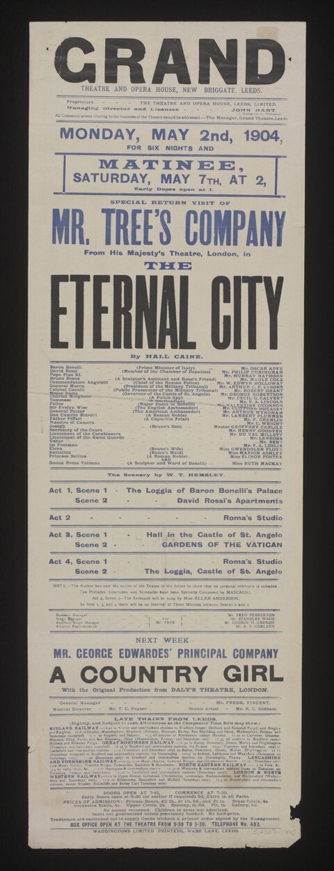 1904 Leeds Grand Theatre Playbill