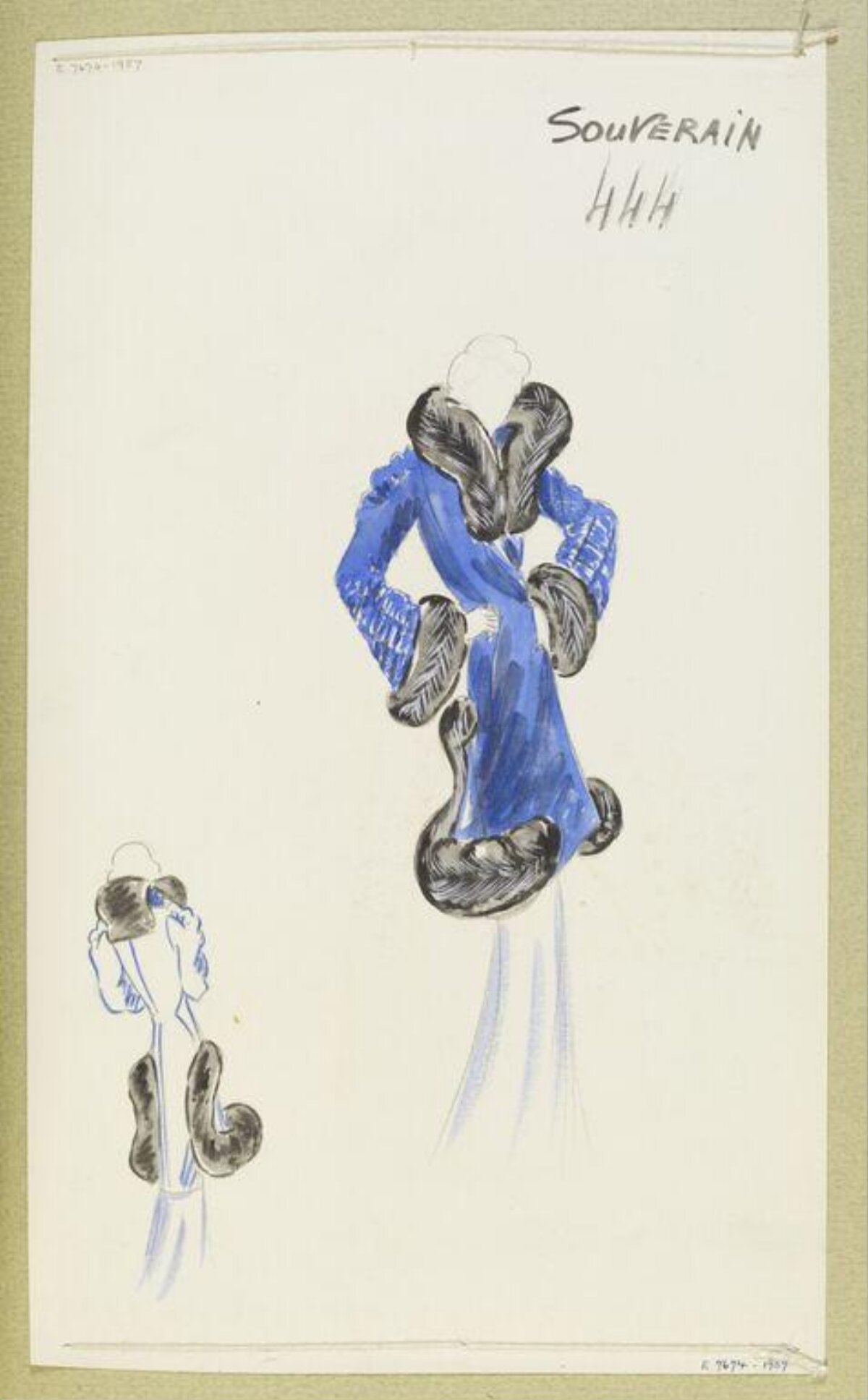 Vintage Blue Coat Fashion Design Sketch