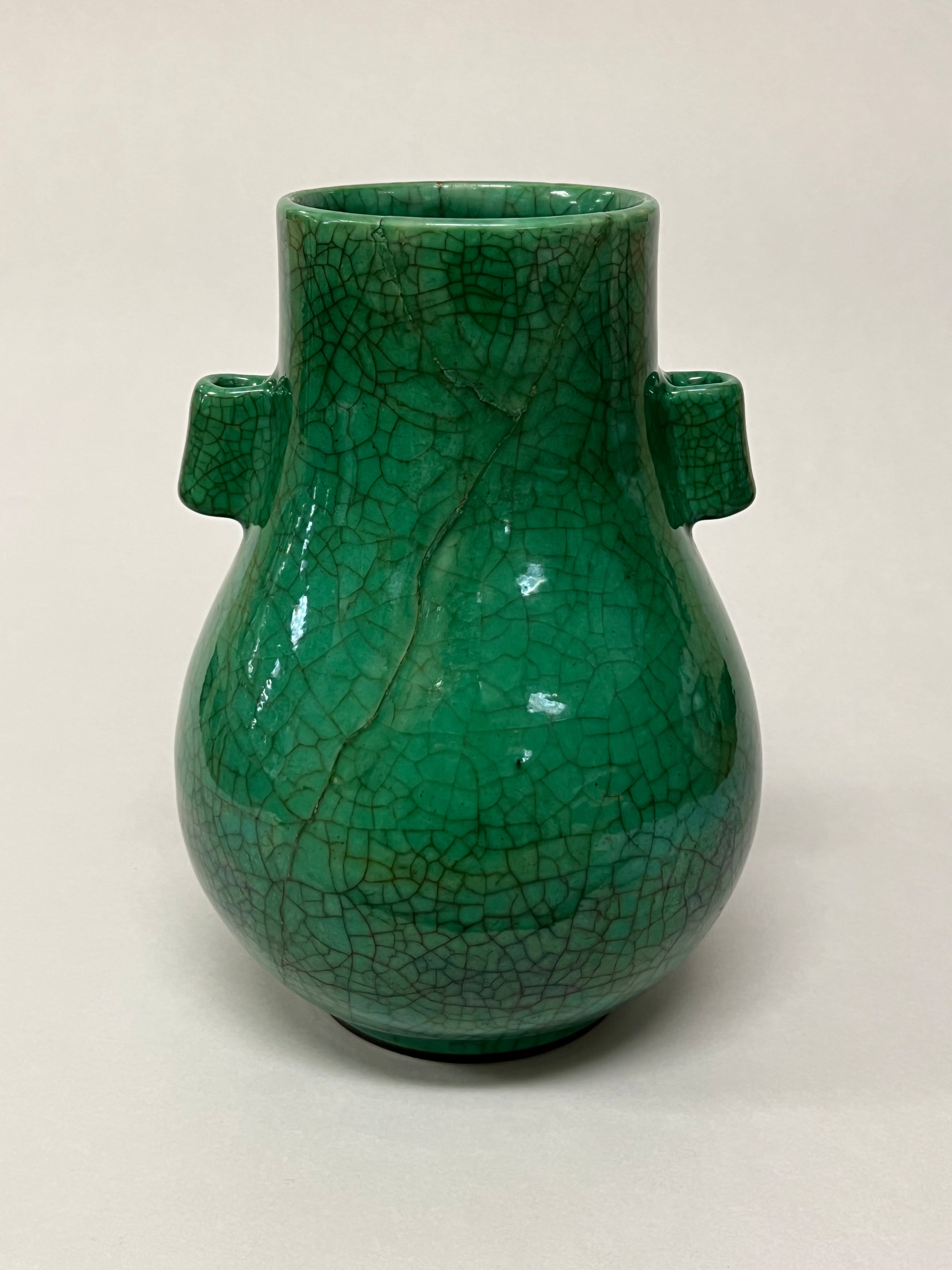 Green Crackle Glazed Double-handled Vase