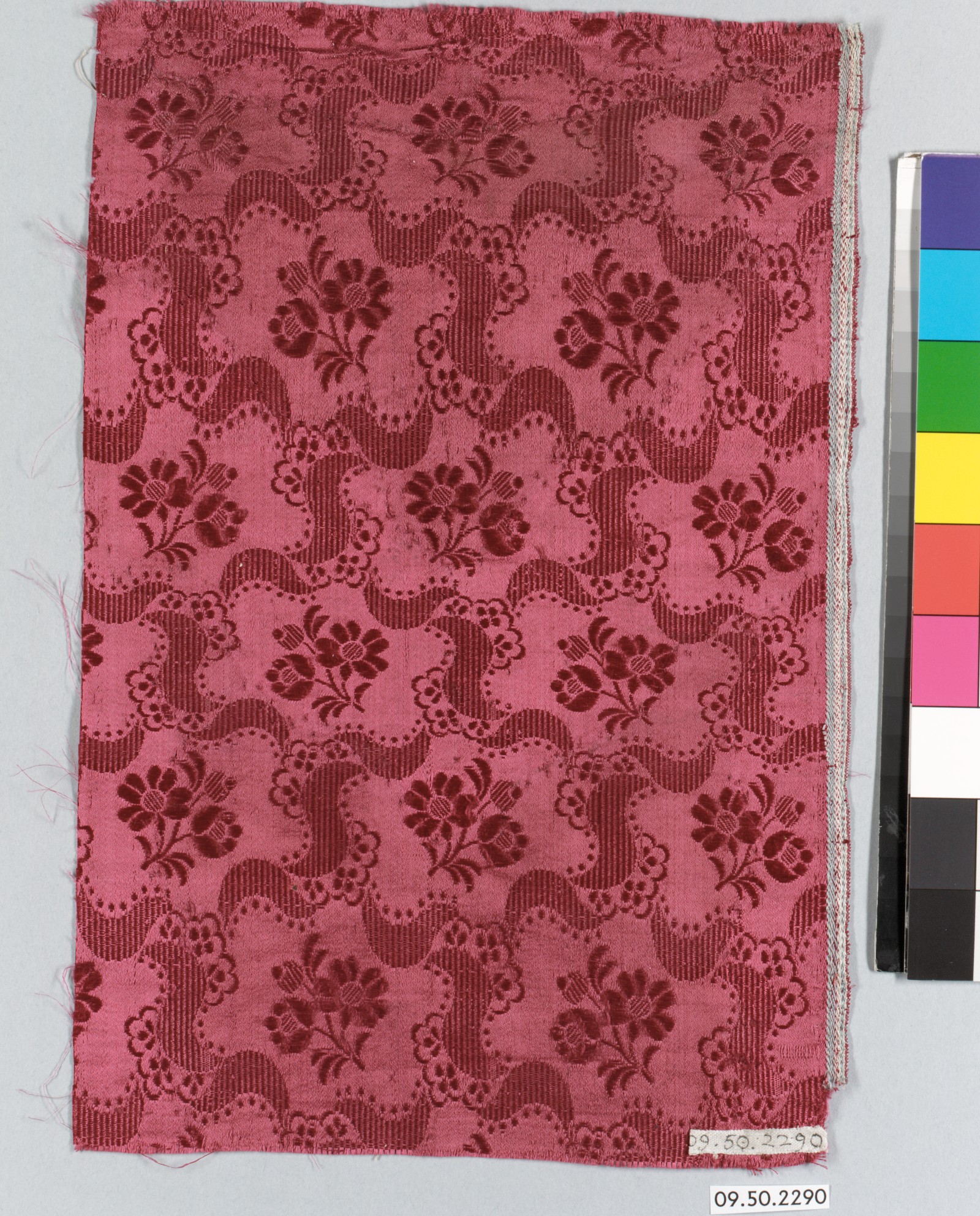 Pink Floral Patterned Textile Fragment