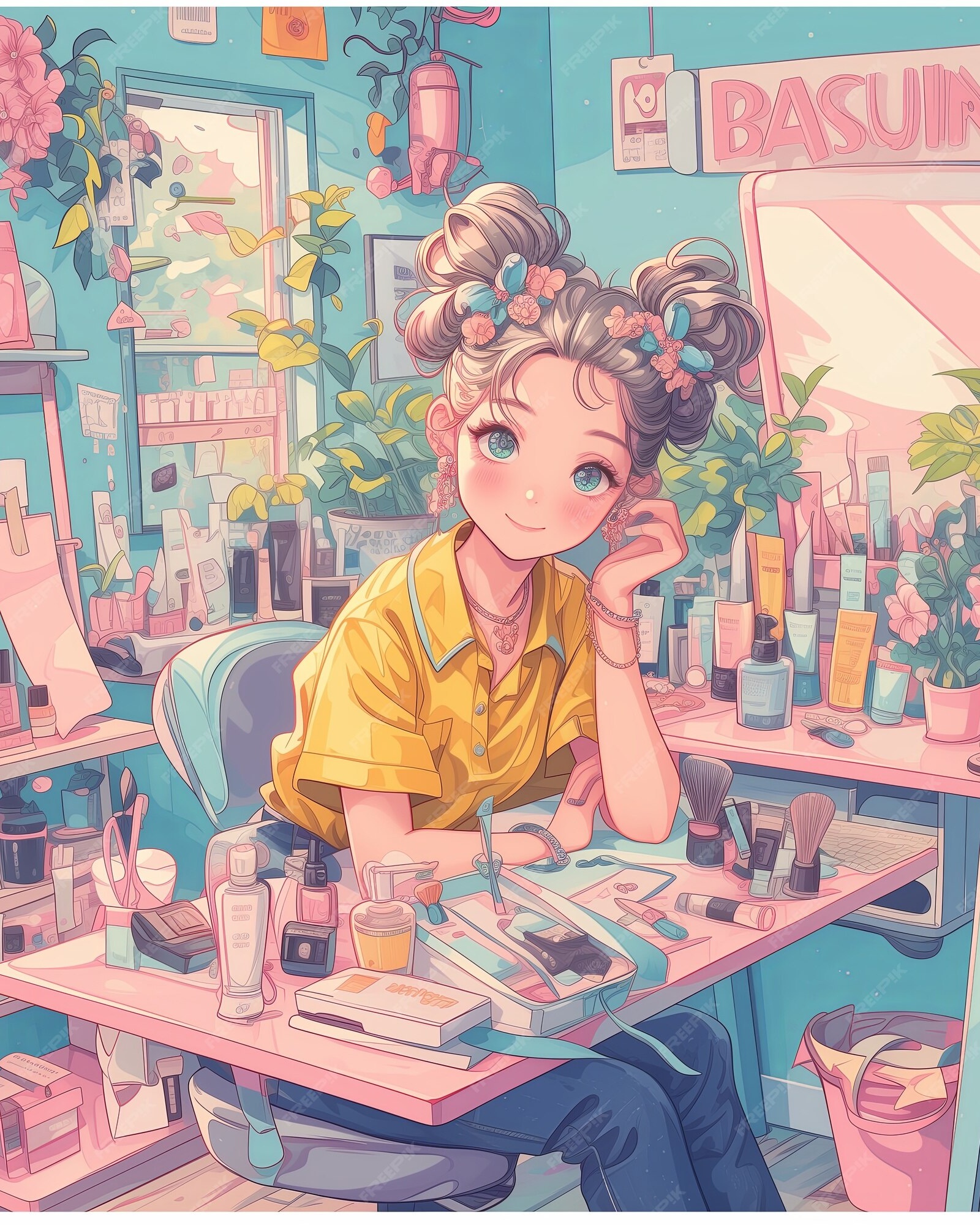 Anime Girl at Makeup Vanity