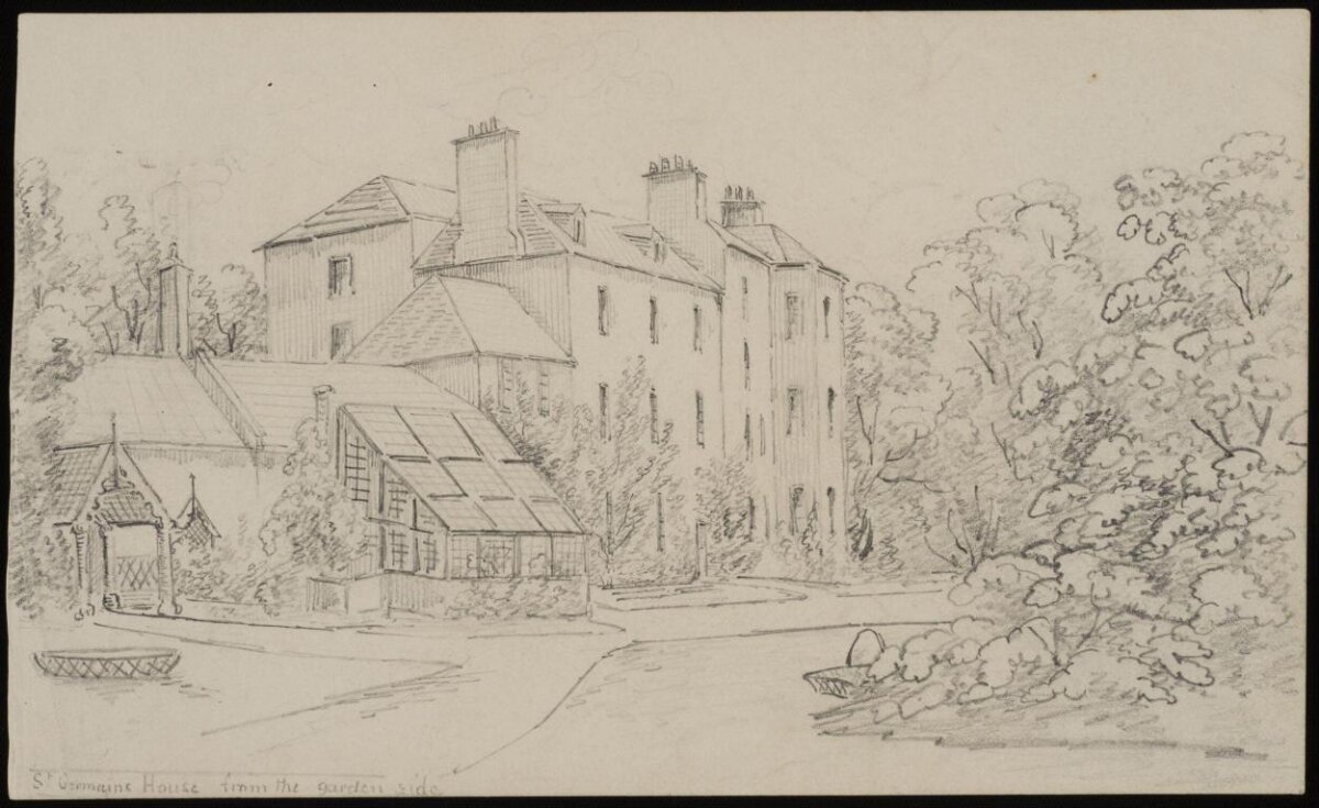 Pencil Sketch of St Germaine House Garden Side
