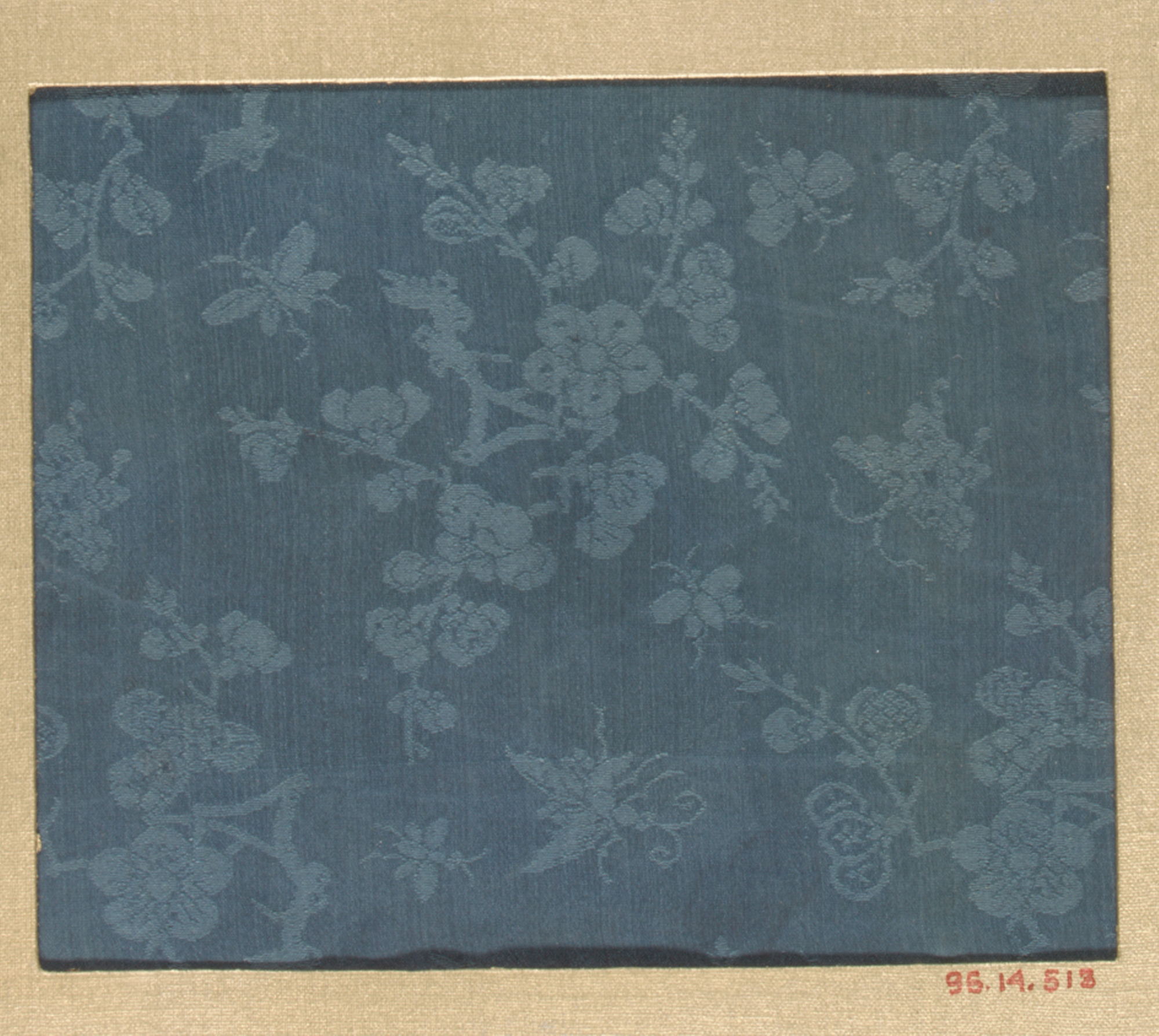 Blue Floral Insect Woven Silk Fragment