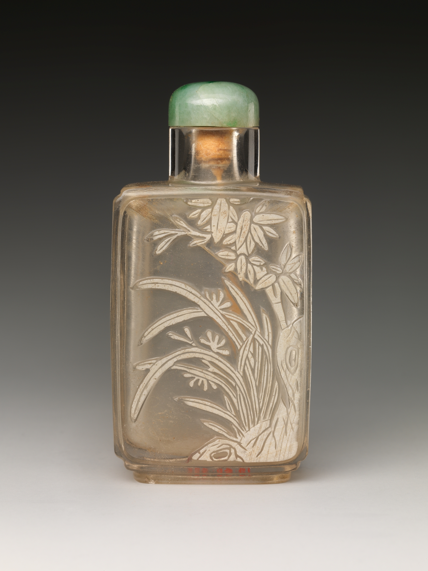 Carved Glass Orchid Snuff Bottle