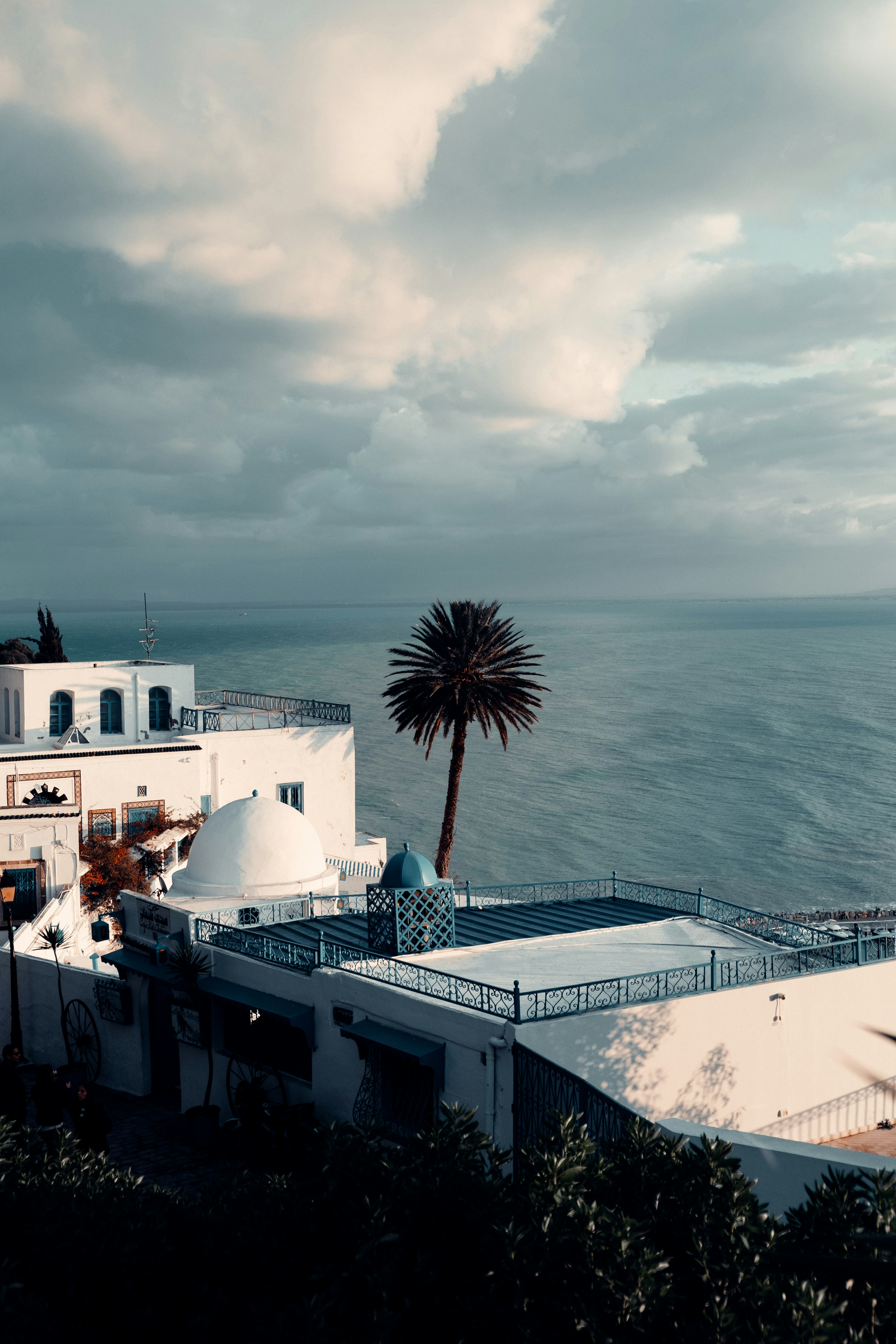 Blue White Seaside Town View