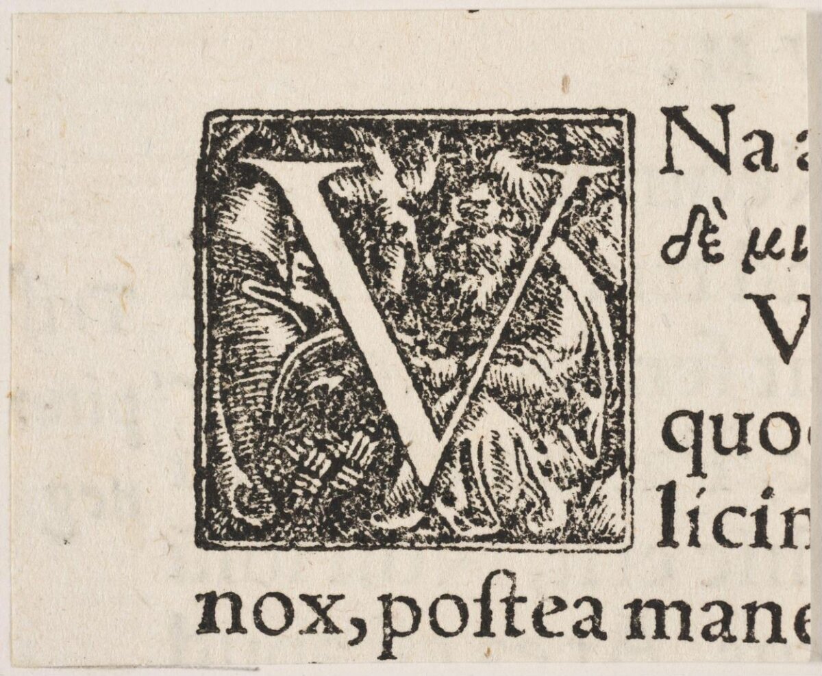 Woodcut Decorated Initial Letter V