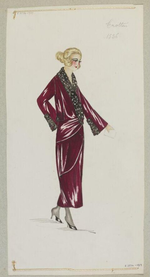 1920s Burgundy Suit Fashion Sketch