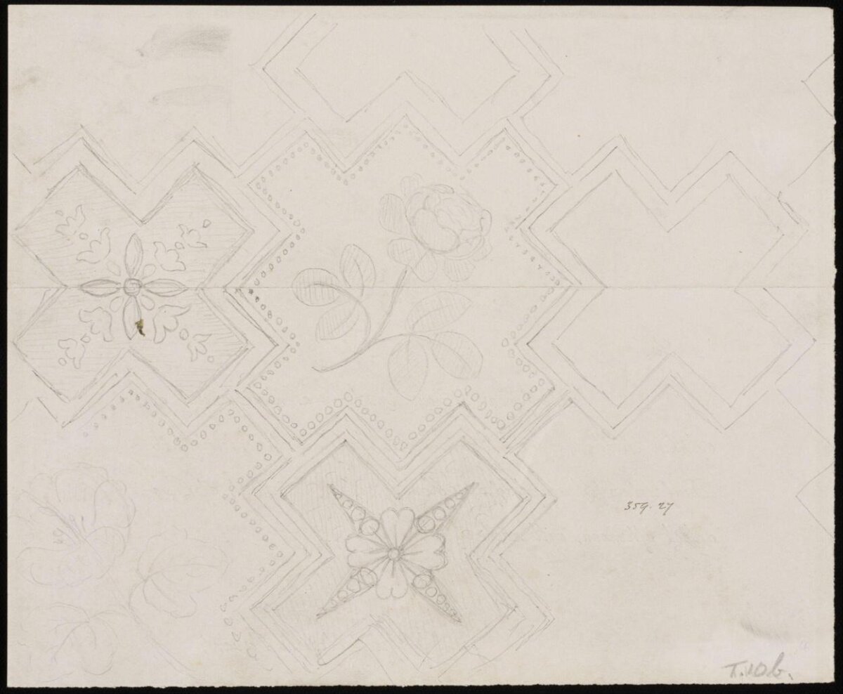 Pencil Sketch of Floral Textile Pattern