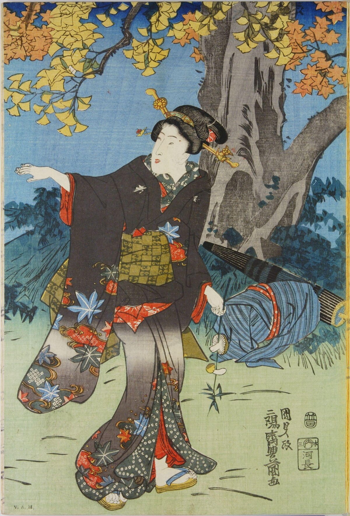 Japanese Ukiyo-e Woman Under Autumn Tree